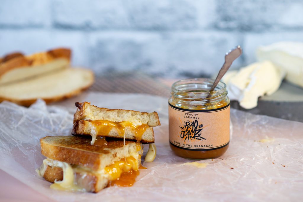 a grilled cheese sandwich with brie and Okanagan peachy caramel jam