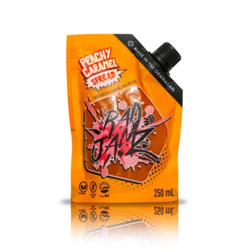 a bag of Peachy caramel spread made in the Okanagan