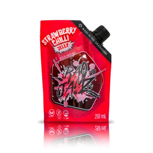 a bag of strawberry chilli jelly showing the front