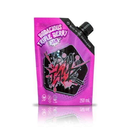 the front side of a bag of jam made by rad Jamz in the Okanagan